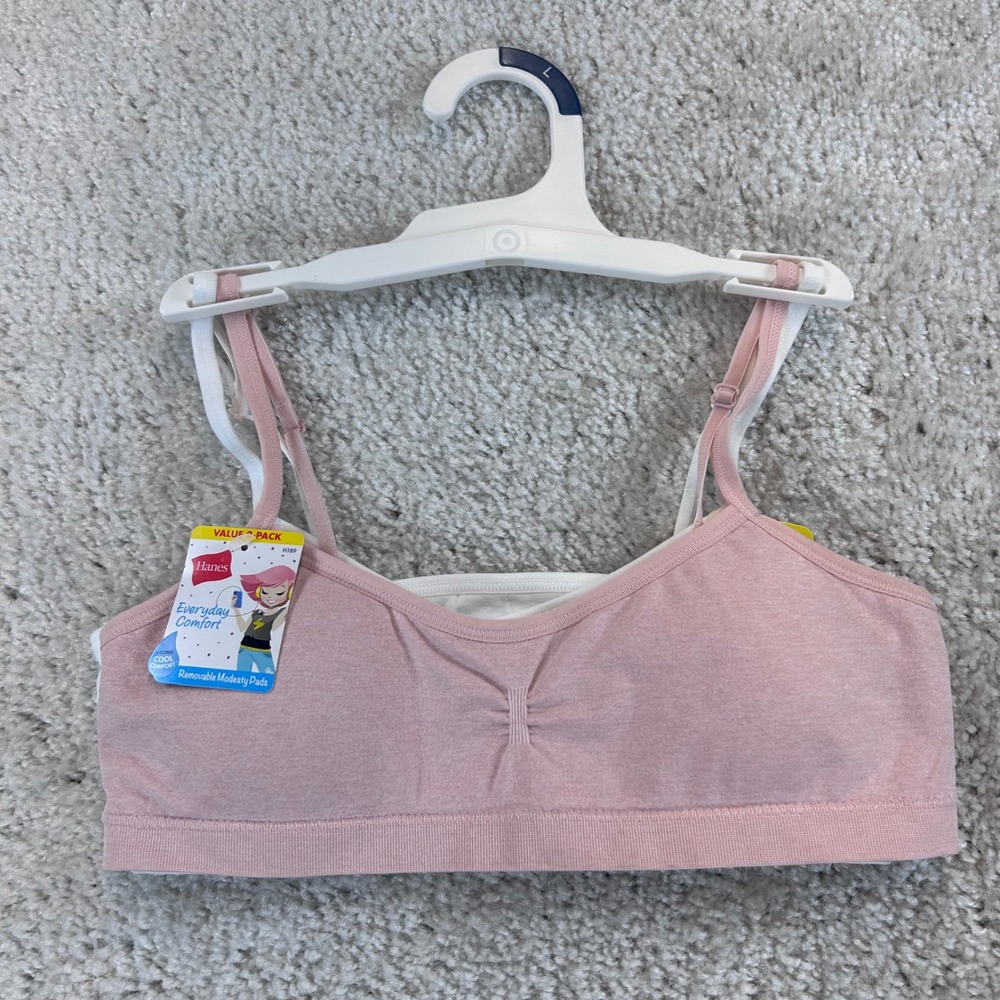 Hanes Girls 2-Pack Everyday Comfort Training Bras Pink White H189 Large